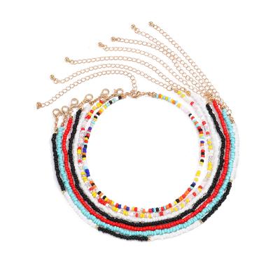 China Fashion Boho Rainbow Seed Bead Choker Necklace Summer Beach Beaded Necklace For Women Teen Girls for sale