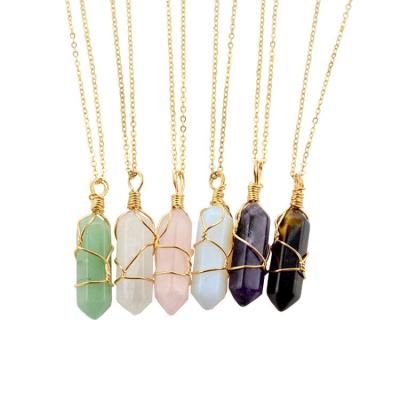 China FASHIONABLE Natural Quartz Stone Healing Crystal Full Gold Chain Gemstone Pendant Necklace For Women for sale