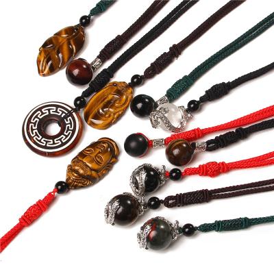 China Natural Stone Bead Tiger Eye Stone Dragon Wrapped Raw BOHEMIA Obsidian Crystal Pendant Necklace for sale