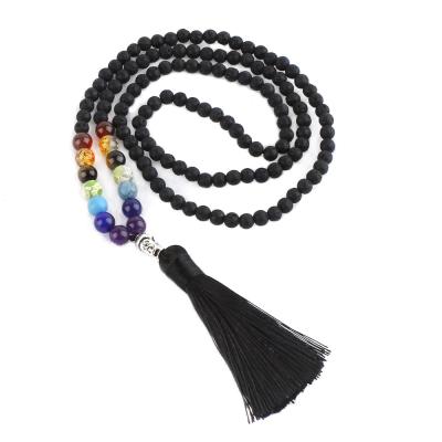 China Natural FASHIONABLE 108 Mala Meditation Yoga Necklace of 7 Chakra Lava Stone Essential Oil Diffuser for sale