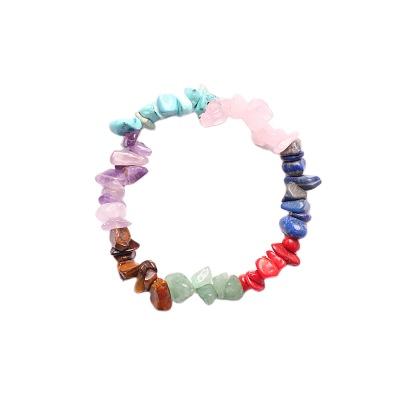 China Crystal Crushed Stone Elastic Colorful Natural Casual/Sporty Crushed Stone Chakra Bracelet for sale