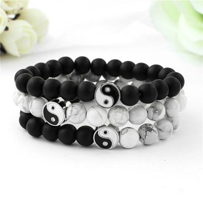 China FASHIONABLE Natural Stone Tai Chi Yin Yang Charm Bracelets For Couples Women Men Pulsera for sale