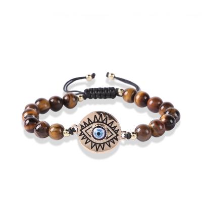 China Tiger Eye Stone TRENDY natural bracelet with evil eye charms woven beaded elastic bracelets for sale