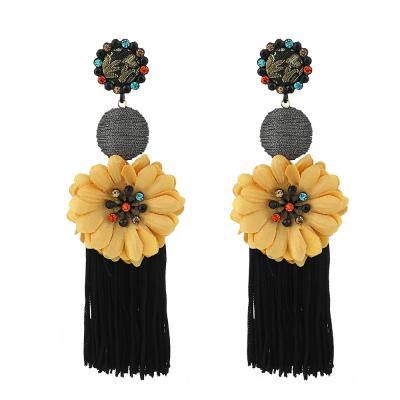 China Large Bohemian Alloy Bohemia Flower Tassel Vintage Ethnic Pendant Earrings Fashion Bohemian Earring Beautiful for sale