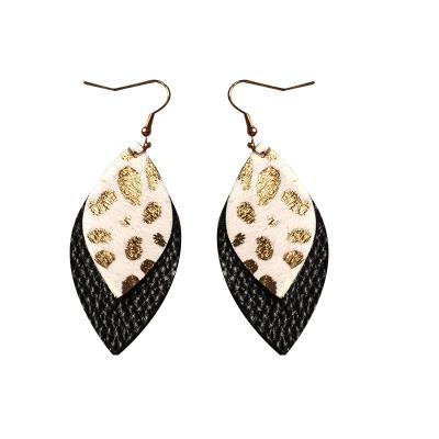 China The new fashion TRENDY leopard double layer leather earrings for women animal print leaf earrings big valentine's day gift for sale