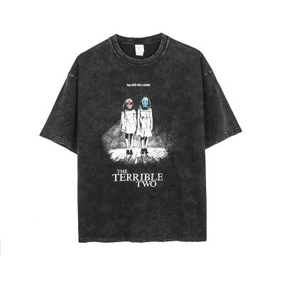 China Anti-pilling Custom 100% Cotton Washed Drop Shoulder Top Wholesale Printed Oversized Unisex T-shirt for sale