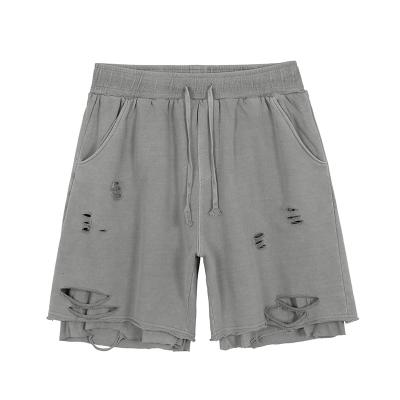 China 2021 Summer Fashion Anti-wrinkle Washed Cut Out Mens Shorts Unisex Cotton Sweat Shorts Custom Design Shorts for sale