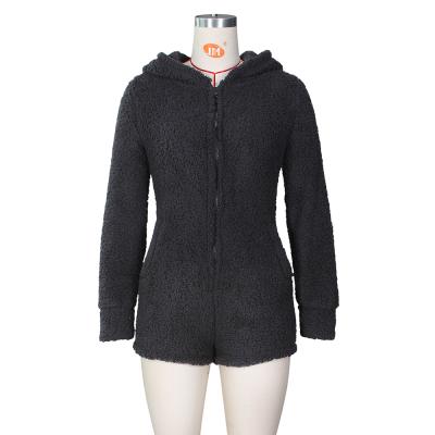 China Keep Warm Cute Hooded Cute Hooded Long Sleeve Zipper Overalls Women Fashion Pajamas Bear Ears Short Sleepwear for sale