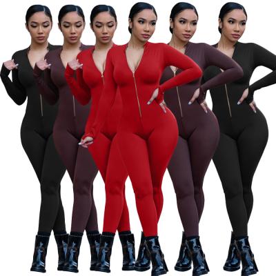 China Breathable Rompers And Jumpsuit Yoga Women Fall ZipperJumpsuit Solid Color One Piece Overalls 2021 for sale