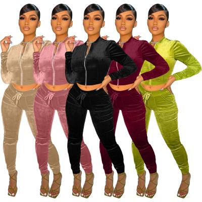 China Autumn Breathable 2 Piece Set Set 2 Women Yoga Suits Zipper Gym Women Velvet Tracksuit for sale