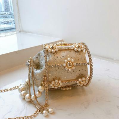 China New Fashion Style Bucket Bags Women Handbags Handmand Pearl Chain Bags Woven Pursesand Handbangs for Ladies and Women for sale