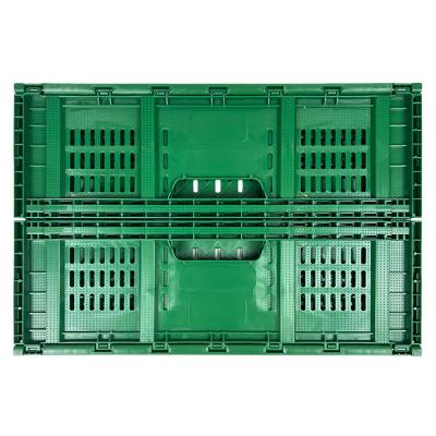 China Plastic Foldable Mesh Plastic Box Crate Fruit Storage Container Vegetable Folding Crates for sale