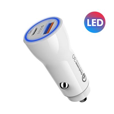 China Dual Port Cell Phone Usb Type C Car Charger With Led QC 3.0 Car Adapter High Quality Charger for sale