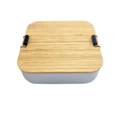 China Bamboo Cover Outdoor Camping Picnic For Lid Bamboo Aluminum Lunch Box Portable Food Fruit Snack Storage Bento Box for sale