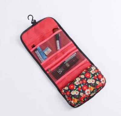 China Polyester Travel Hanging Toiletry Kits Waterproof Triple Foldable Cosmetic Bag Toiletry Bag Floral for sale