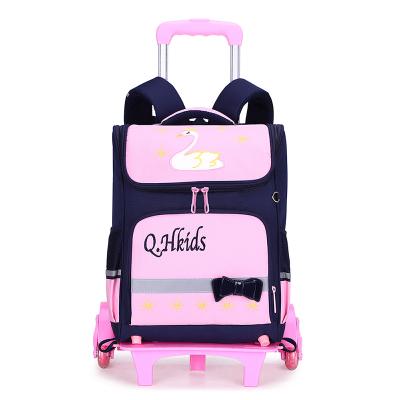 China Waterproof Detachable Stair Climbing Wheeled Girl Trolley School Bag Backpack Sets For Kids for sale