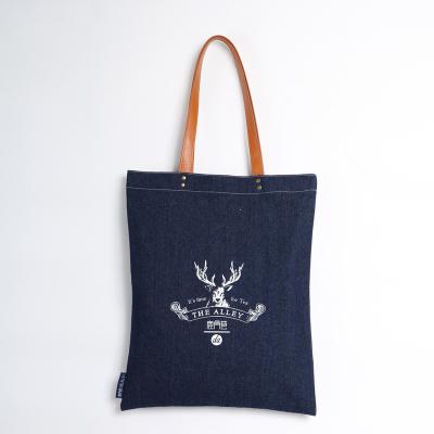 China OEM Eco - Friendly Promotion Denim Cheap Blue Canvas Tote Shopping Bag for sale