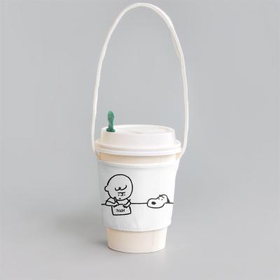 China Eco-friendly Cotton Canvas Holder Carry Bag Cover Milk Tea Coffee Mug Sleeve With Custom Logo for sale