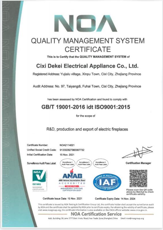 ISO9001 - Cixi Dekai Electric Appliances Co., Ltd.