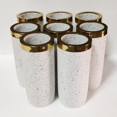 China Eco-friendly Modern Metal Cylinder Terrazzo Flower Vases Luxury Living Room Large Decoration for sale