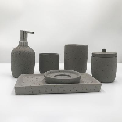 China 6 Pieces Concrete Color Cement Gray Color Household Bathroom Accessory Sustainable With Tray for sale