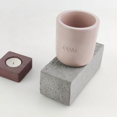 China ECO-frendly Custom Matte Concrete Candle Jar Vessels Luxury Cement Candle Holders Decorative for sale