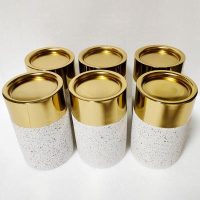 China Modern Luxury ECO-frendly Decorative Candle Vessels Metal Candlestick Terrazzo Candle Holders for sale