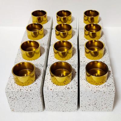 China ECO-frendly Candle Holder Golden Terrazzo Concrete Candle Holder Home Decoration for sale