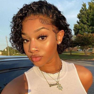 China Pixie Cut Human Hair 13x4 Short Glueless Salt and Pepper Brazilian Curly Pixie Lace Front Wigs for sale