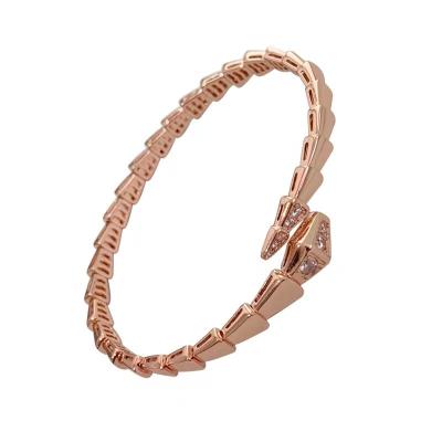 China 18k Gold Plated Style Brass Hot Luxury High Version Snake Shaped Armband Female 18 K Rose Cold Wind Personality Fashion End Set Drill Open Snake D 'gold for sale