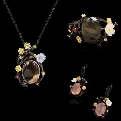 China NEW fashion punk border goose egg ring gold necklace Mrs. jewelry three-piece earring wedding party supply no for sale