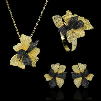 China Three-piece earrings Europe fashion jewelry necklaces CIA ring new retro punk black gold and the United States branch flowers for sale