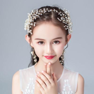 China Hot Children's Hair Accessories Style Hairpin Pearl Princess Fairy To Bride Birthday Party Children Tire Headdress Flower Catwalk Show Performance for sale