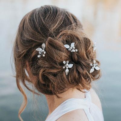 China European and American style handwoven alloy leaves hair pin U shape bride wedding bridesmaid accessories for sale