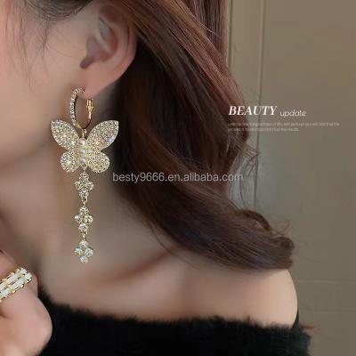 China FASHIONABLE 925 silver needle Europe and the United States set fairy smart auger butterfly earrings long tassels eardrop flower exaggerated for sale