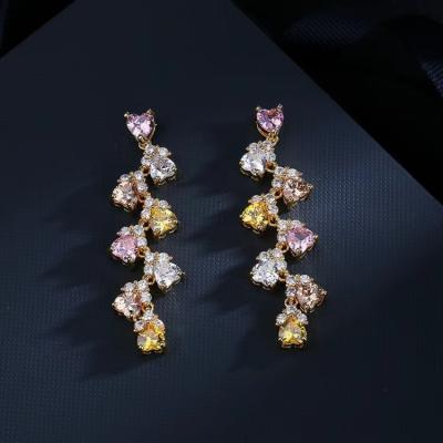 China European and American luxury heavy luxury romantic zircon earrings color love long personality tassels border silver earrings for sale