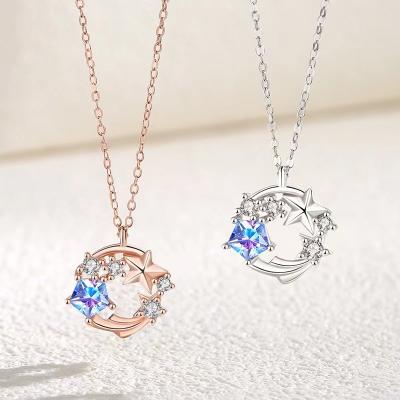 China Romantic Dreamy Geometric Silver Bone Chain Necklace Zircon S925 Stars Girl Necklace Meteor Necklace Fashion Pendant Luxury for sale