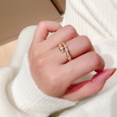 China FASHIONABLE Micro Drill Set High Grade Zircon With Snake Ring In Platinum Plating Small Snake Snake Eat Bone Ring Current Ring Openings for sale