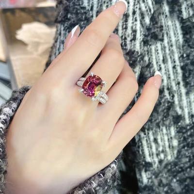 China New CSI Niche Hyperbola Joker Rose Net Red Round Diamond Ornaments Female Light Luxury Pink Diamond Ring Top Feeling for sale