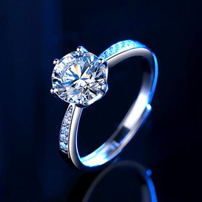 China Romantic Silver S925 Diamond Ring Married Six Carat Diamond Six Claw High Carbon Drill High End Jewelry for sale