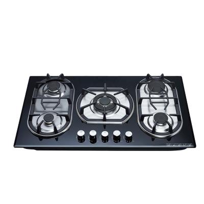 China Household Kitchen Appliances Glass Mood 5 Burners Built In Kitchen Stove Gas Stove Gas Cooktops for sale