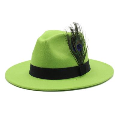 China Men's Feather Plush Derby Fedora Tall Crown Upturn Curl Wide Brim Brim Hat Vintage Handsome Fedora Hat for sale