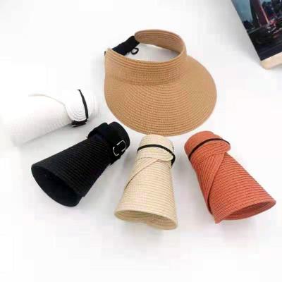 China Fashion Straw Visor Hat Women Clip On Sun Visor Straw Hat Open Top Wide Brim Beach Garden Summer Hat for sale