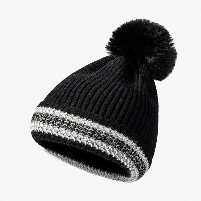 China COMMON Custom Basic Pom Pom Embroidered Winter Hat Knitted Beanie Pom Poms Knitted Beanie Hat for sale