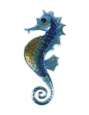 China USA Metal Seahorse Wall Decor 34inch Handcrafted Glass Wall Hanging Art Fish Sculpture For Home, Pool Or Bathroom for sale