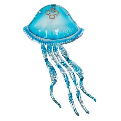 China USA Metal Jellyfish Wall Decor 34inch Handcrafted Glass Wall Hanging Art Fish Sculpture For Home, Pool Or Bathroom for sale