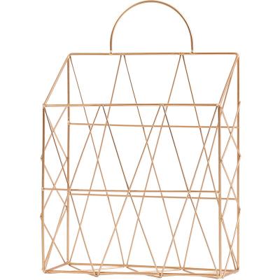 China Nordic Pink Home Office Storage Basket Newspaper Magazine Book Iron Decoration Portable Multifunctional Sundries Basket for sale