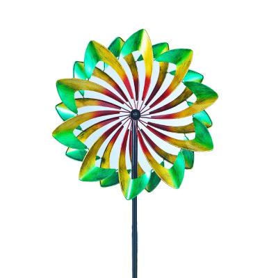 China European Style Colorful Iron Windmill Yard Garden Decoration Outdoor Rotating Floor Wind Spinner Crafts Ornaments for sale