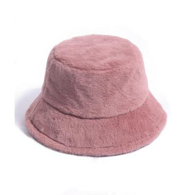 China Foldable Women's Solid Color Faux Fur Fisherman Winter Fashion Warm Simple Cute Fluffy Bucket Hat for sale