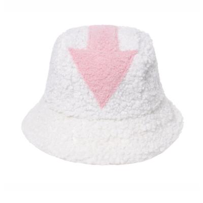 China 2021 New Style Faux Fur Bucket Hat Breathable Winter Headwear Warm Fluffy Wool Bucket Hat With Arrow Design for sale